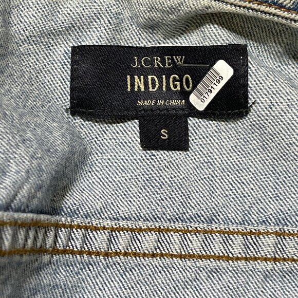J Crew Indigo Denim Jacket Distressed (HOLES)  S Small Light Wash Blue - Picture 4 of 10